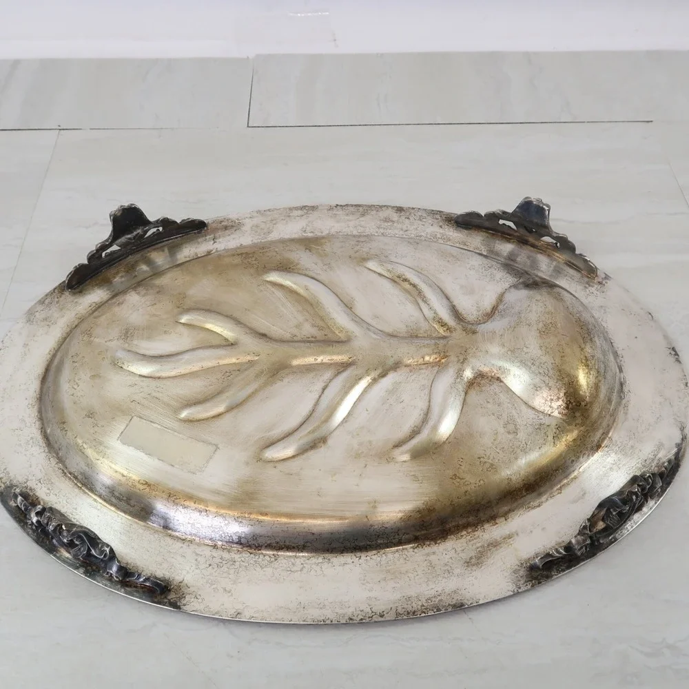 Vintage Silver Plate Meat Carving Tray Platter Juice Wells Footed Serving & Fork